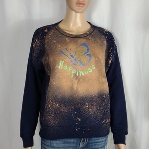 Butterfly Happiness Navy Bleached Sweater